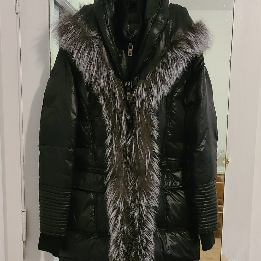 Nicole Benisti Cortina Leather & Fox Fur Down Coat
